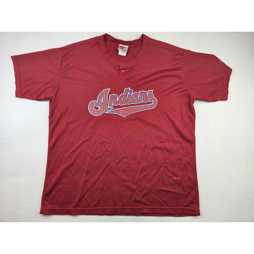 Vintage Cleveland Indians Spellout Red Baseball Mesh Pressed Jerseys Mens XL #21